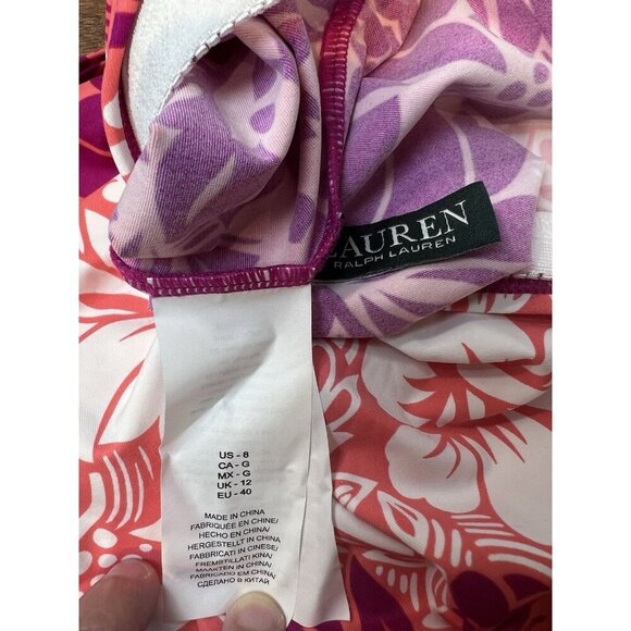 Lauren Ralph Lauren Women's Hawaiian High-Neck Swim Tankini Top Pink Size 8 - Picture 6 of 7